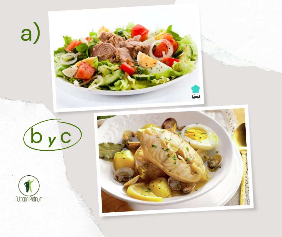 Ensalada de verduras variadas con emblanco Malagueño con pescado